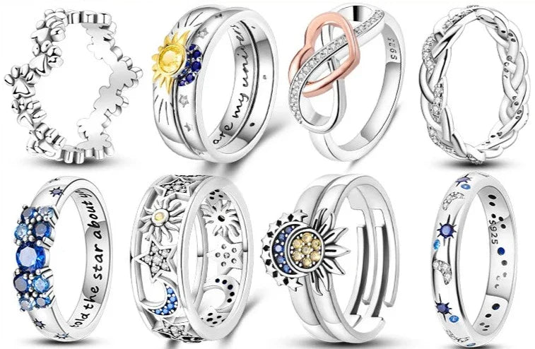 Sterling Silver Rings For Women High Quality Zircon Sets Eternal Love Star Moon Princess Finger Rings Jewelry Gifts