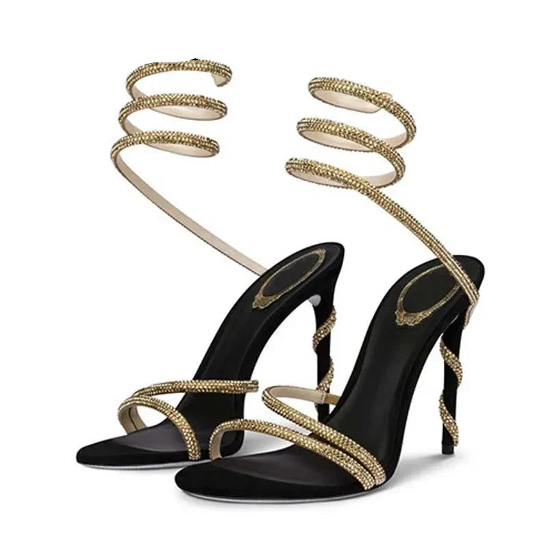 Crystal Rhinestone Open Toe Woman Sandals Design Sexy Thin High Heels Party Prom Shoes Fashion Ankle Strap Pumps-Dollar Bargains Online Shopping Australia
