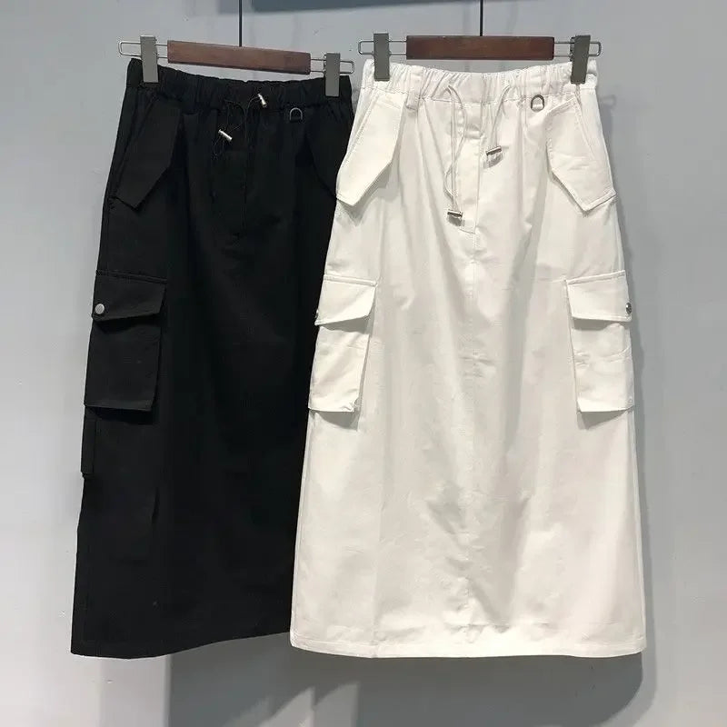 Cargo Skirts for Women Y2k Long Skirts Elastic Waist Spring Summer Drawstring Girls Full Length Skirt