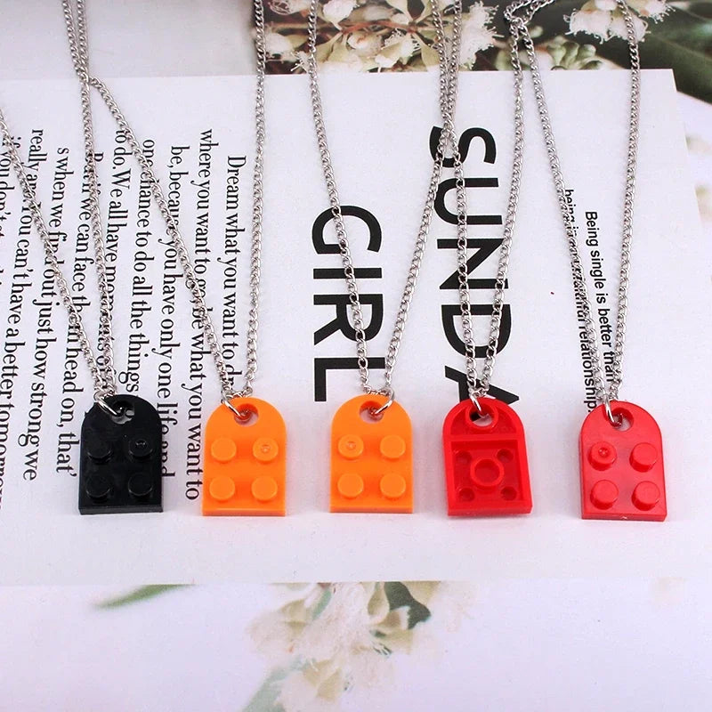 2pcs Punk Heart Brick Couples Love Necklaces for Women Men Lovers Friends Chains Necklaces Valentines Gift Jewelry