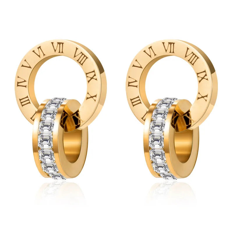 PAXA Classic Roman Numeral Crystal Stainless Steel Earrings Necklace for Women Luxury Elegant Fashion Wedding Party Jewelry Gift-Dollar Bargains Online Shopping Australia