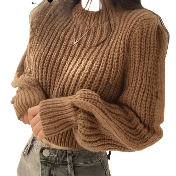 Knitted Sweater Pullovers Japan Girls Solid O Neck Short Crop Knit Tops 4 Colors-Dollar Bargains Online Shopping Australia