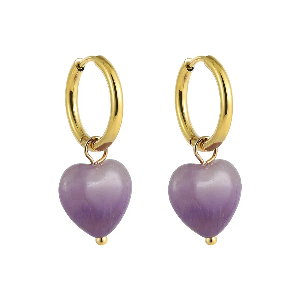 Bohemian Handmade Natural Stone Beads Hoop Earrings for Women Golden Color Stainless Steel Circle-Dollar Bargains Online Shopping Australia