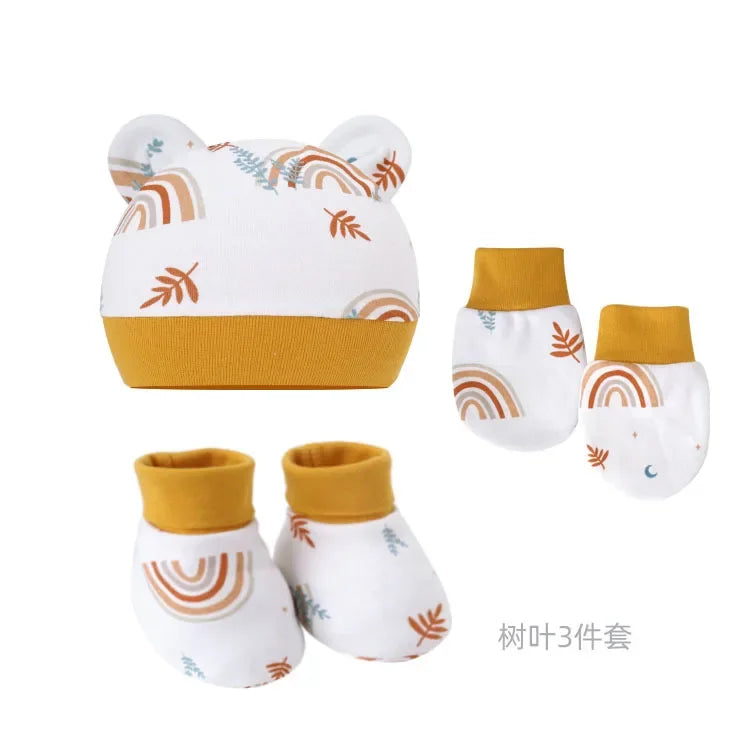 5pcs Baby Cartoon Anti-scratch Gloves Hat Foot Cover Set Handguard Cotton Mittens Beanie Socks Kit for Infant Newborn Headwear-Dollar Bargains Online Shopping Australia