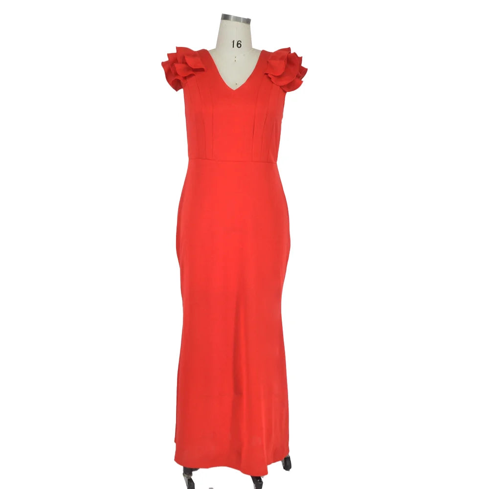 Plus Size Evening Dress Elegant Lady Ruffle Red Black Sexy Backless Large Sizes Women Party Formal Maxi Long-Dollar Bargains Online Shopping Australia