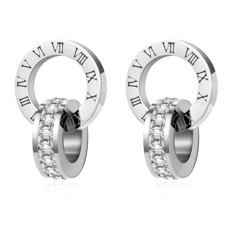 PAXA Classic Roman Numeral Crystal Stainless Steel Earrings Necklace for Women Luxury Elegant Fashion Wedding Party Jewelry Gift-Dollar Bargains Online Shopping Australia