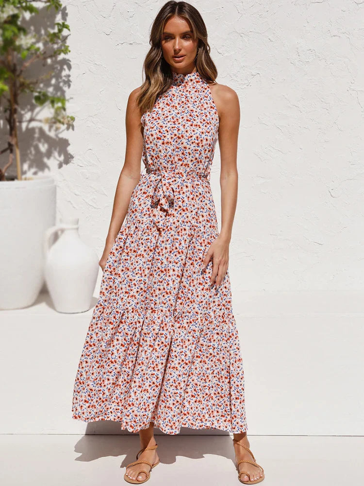 Summer Long Dress Polka Dot Casual Dresses Black Sexy Halter Strapless Sundress-Dollar Bargains Online Shopping Australia