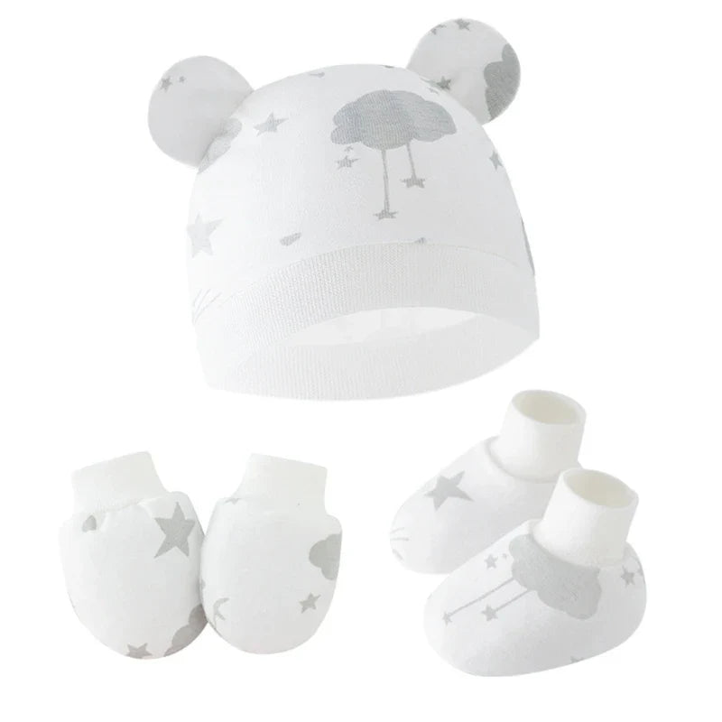 3pcs/set Cotton Newborn Cap with Anti Scratch Mittens and Foot Cover Infant Warm Headwear Baby Gloves with Socks Set-Dollar Bargains Online Shopping Australia