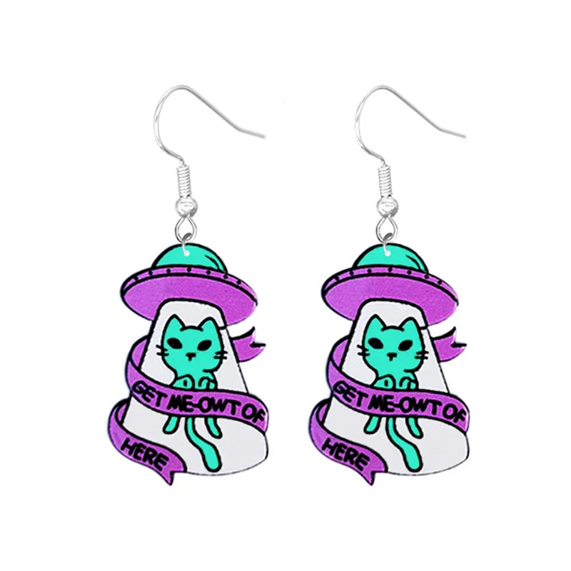 Earrings For Women UFO Acrylic Astronaut Star Lightning Cat Cute Hip Hop Exaggeration Special Creativity Jewelry Rainbow-Dollar Bargains Online Shopping Australia