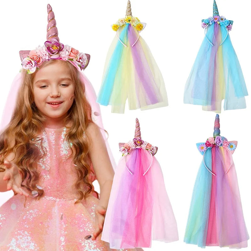 Unicorn Party Celebration Glitter Birthday Hat Fairy Hair Hoop Party Decor Hairbands Kids Children Girl Favor Headwear
