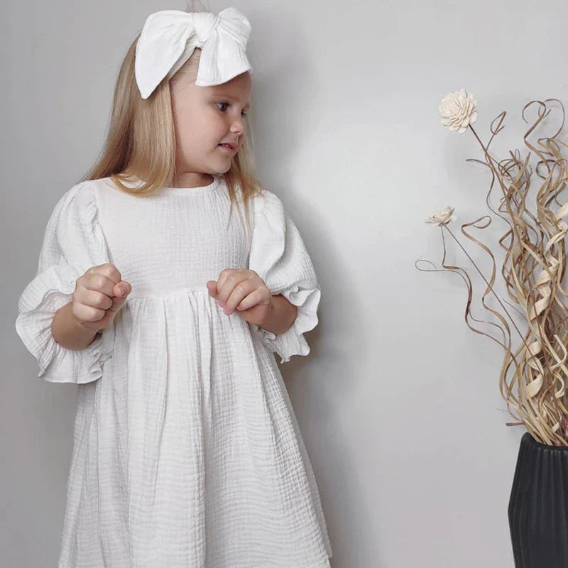 Children's Organic Cotton Double Gauze Loose Pockets Baby Girls Dress Fashion Princess Casual Kids Dresses-Dollar Bargains Online Shopping Australia