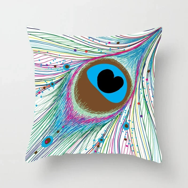 45*45cm Creative Peacock Feather Series Pillowcase Art Life Home Decoration Sofa Office Seat Waist Cushion  Cover