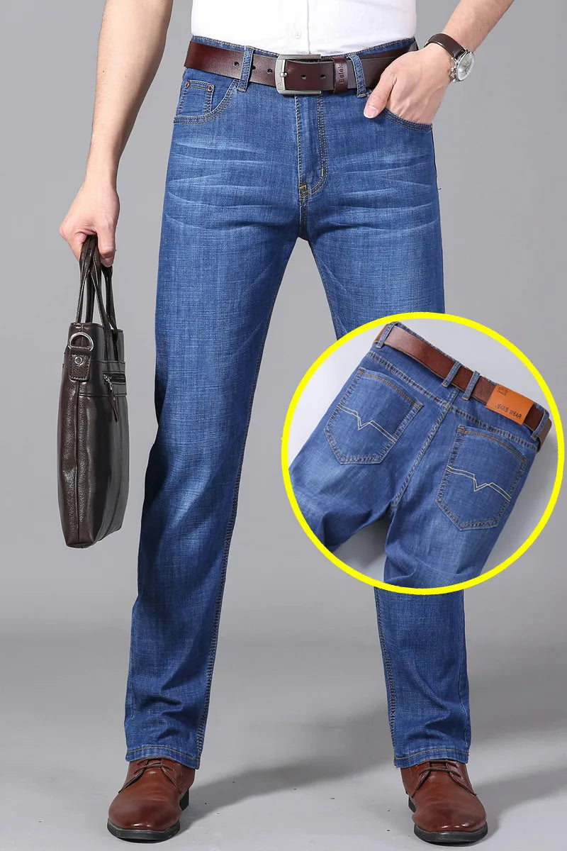 Men's Jeans Summer Thin Pants Straight Blue Jean Baggy Casual Work Denim Pant High Elasticity Wide Leg Business Male-Dollar Bargains Online Shopping Australia