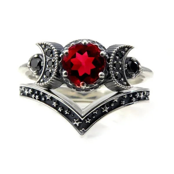 2023 New Gothic Universe Moon Women's Ring Set Creative Vintage Pentagram Black Party Vacation Jewelry Best Gift for Girls-Dollar Bargains Online Shopping Australia