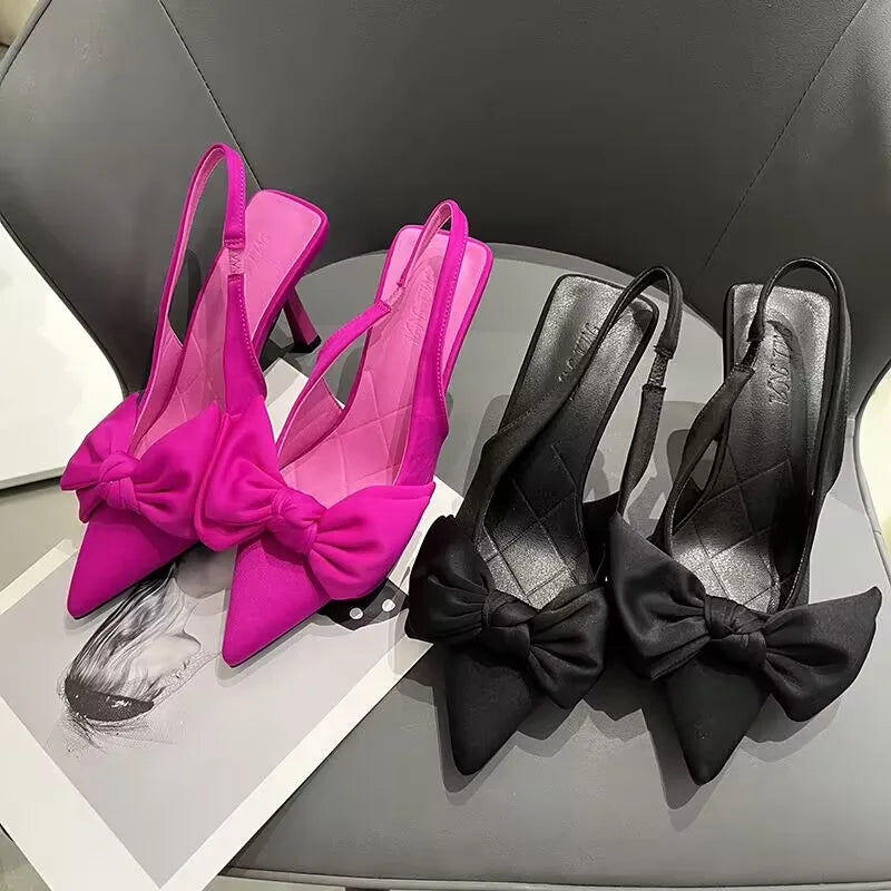 Women Shoes Butterfly Knot Women Slingbacks Heels Shoes Sexy Dress Thin Heel Pointed Toe Ladies High Heels Women