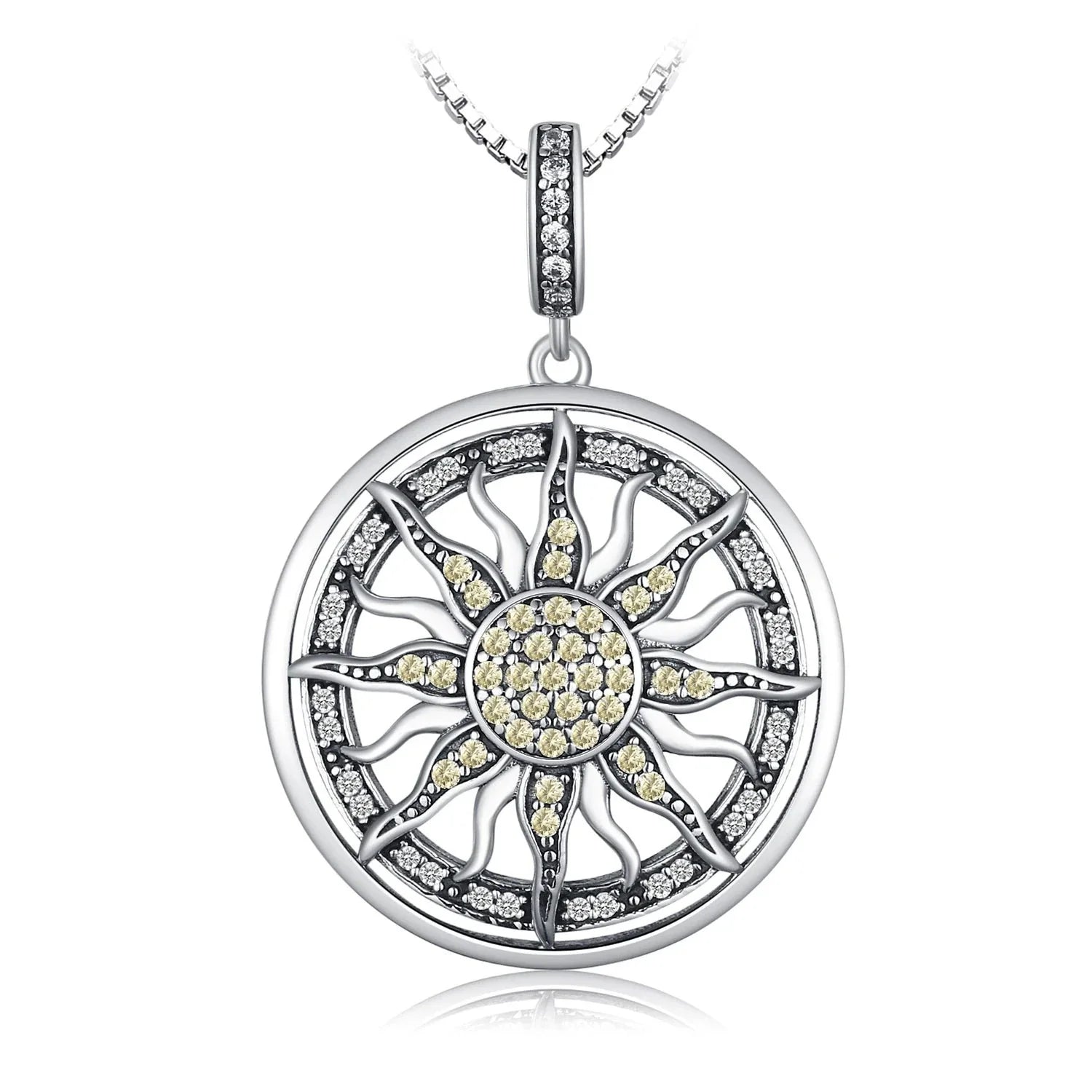 Celestial Sun Cubic Zirconia 925 Sterling Silver Pendant Necklace for Women Girl No Chain Fashion Jewelry Gift