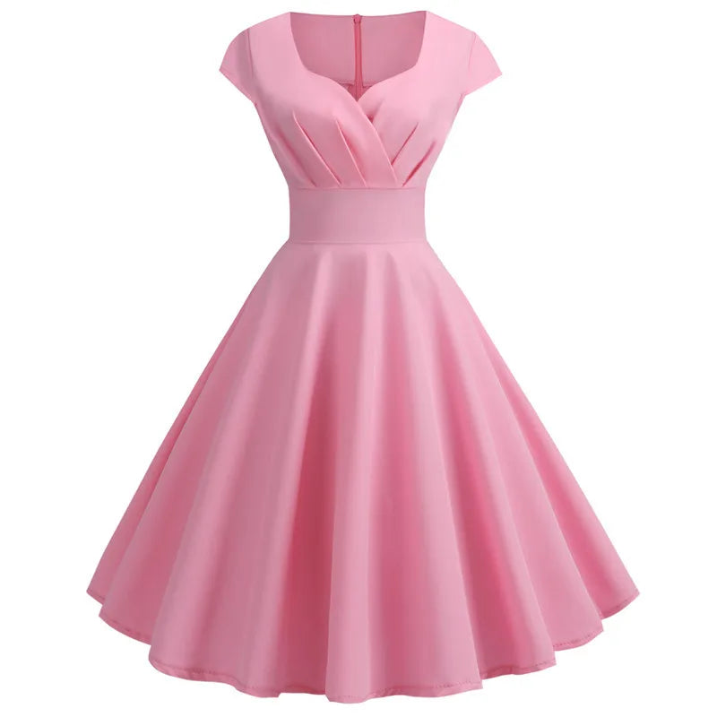 Summer Dress Women V Neck Vintage Robe Elegant Retro pin up Party Office Midi Dresses-Dollar Bargains Online Shopping Australia