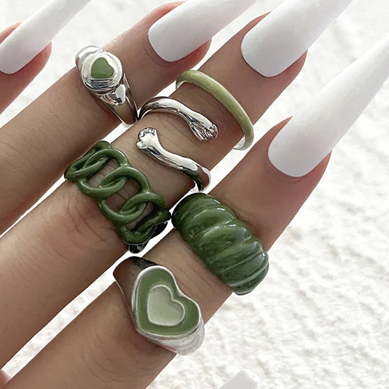 Pink Acrylic Butterfly Knuckle Ring Set For Women Crystal Enamel Mushroom Yin Yang Flower Rings Girls Fashion Jewelry-Dollar Bargains Online Shopping Australia