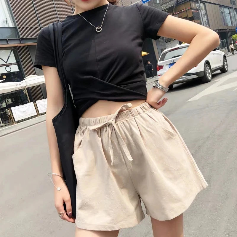 Women Cotton Linen Shorts High Waist Shorts Short Pants Women Fashion Casual Sports Shorts Female