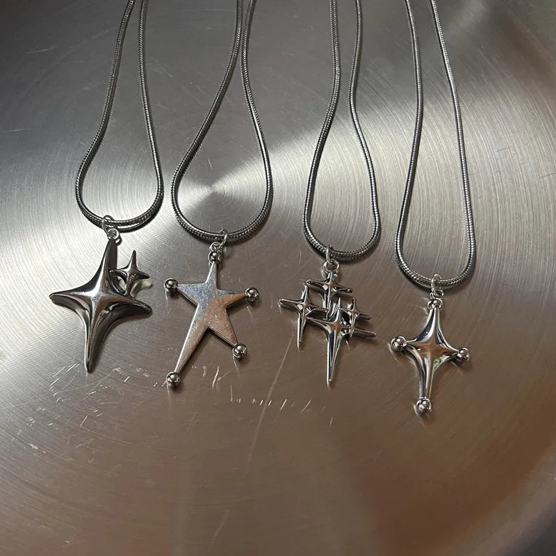 Y2K Star Pendant Frosted Beads Necklace For Women Korean Fashion Whole Titanium Steel Snake Chain Necklaces Jewelry Accessories