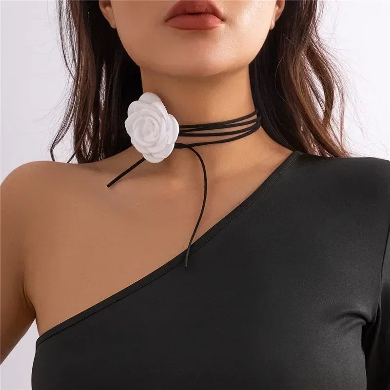 Rose Flower Clavicle Chain Necklace for Women 4 Colors Gothic Ladies Korean Fashion Adjustable Sexy Rope Choker Y2K Accessories-Dollar Bargains Online Shopping Australia
