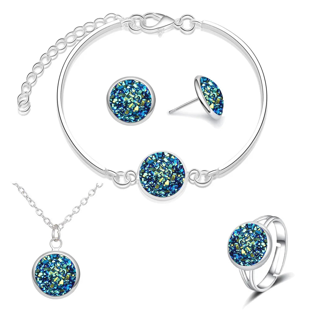 Luxury Quality Quartz Rhinestone Jewelry Sets for Women Simple Round Earrings Necklaces Set Bridal 4 Piece Silver Plated Jewelry-Dollar Bargains Online Shopping Australia