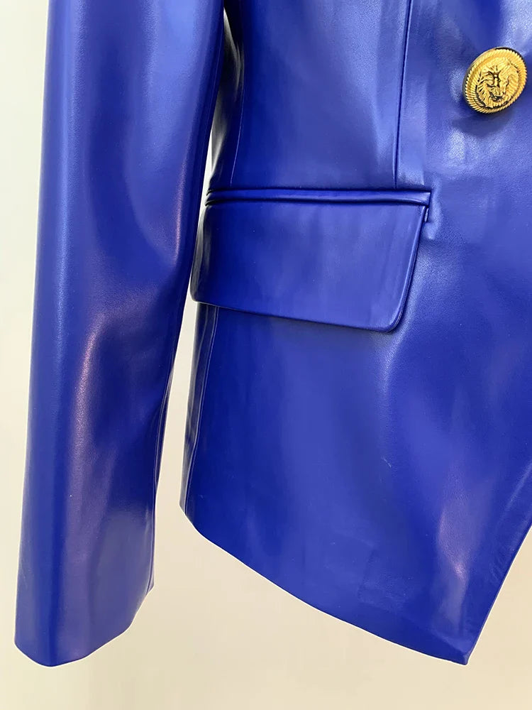 Jacket Women's Double Breasted Lion Buttons Slim Fitting Faux Leather Blazer-Dollar Bargains Online Shopping Australia