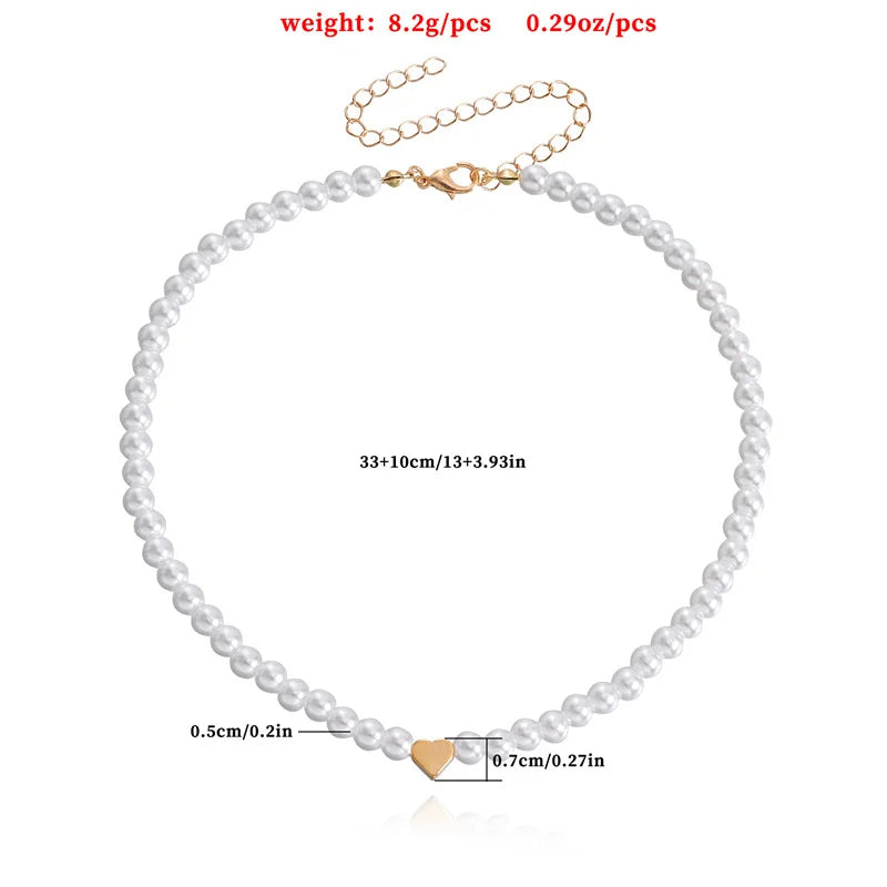 Shell Heart Imitation Pearls Necklace Women Handmade 6mm Stone Beaded Necklace For Women Jewelry Gift