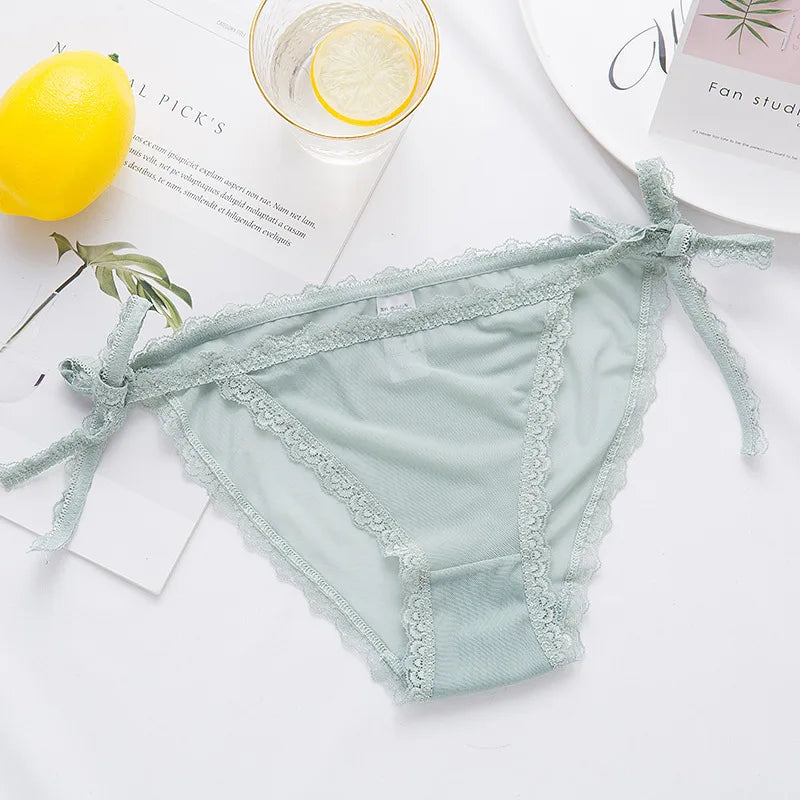 Ruffle Lace Mesh Seamless Panties For Women Hollow Out Transparent Sexy Underwear Briefs Female Lingerie Thongs-Dollar Bargains Online Shopping Australia