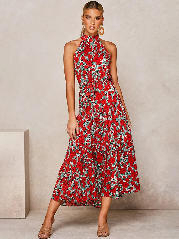 Summer Long Dress Polka Dot Casual Dresses Black Sexy Halter Strapless Sundress-Dollar Bargains Online Shopping Australia