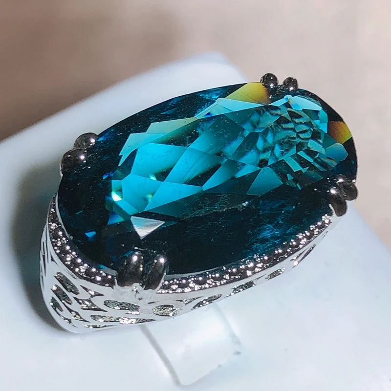 Exaggerated Large Zircon Ring Women Party Birthday Gift Oversized Blue Main Stone Ring