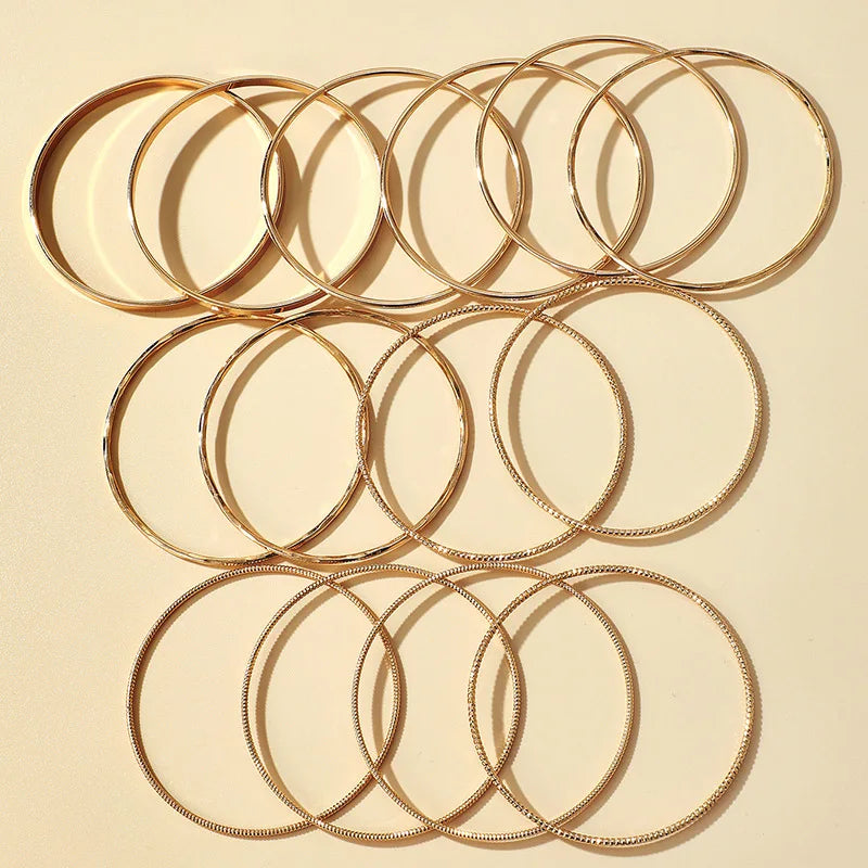 14 Pieces Set Smooth Stainless Steel Bracelet Bangle For Women Fashion Jewelry Accessories Gift