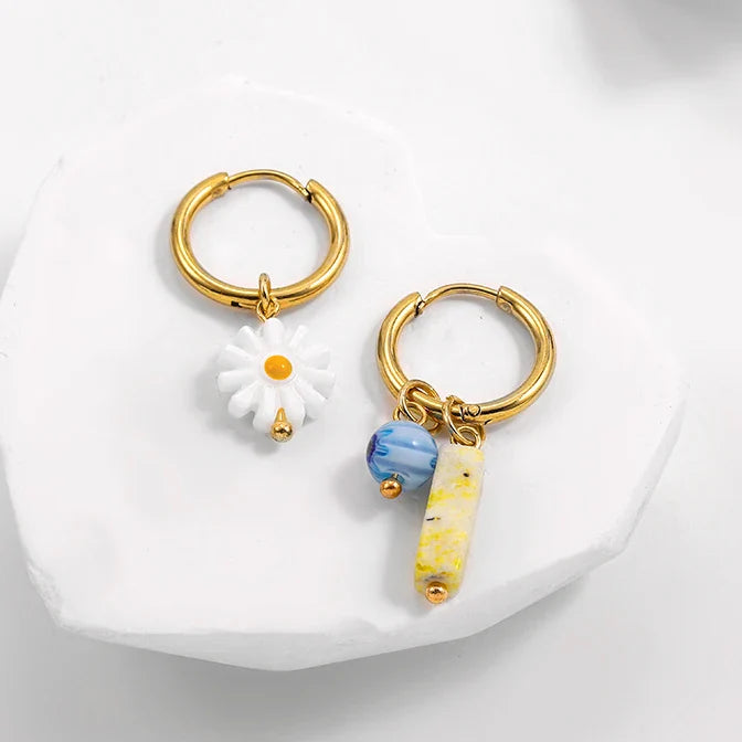 Bohemian Handmade Natural Stone Beads Hoop Earrings for Women Golden Color Stainless Steel Circle-Dollar Bargains Online Shopping Australia
