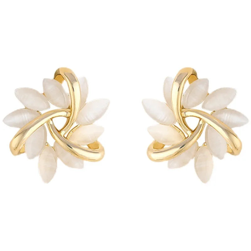 Opal Petal Circle Stud Earrings Luxury Party Girl's Unusual Earrings