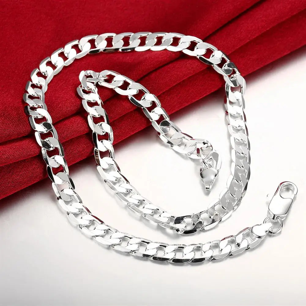 gold Necklaces Silver color Classic 8MM sideways chain Wedding party