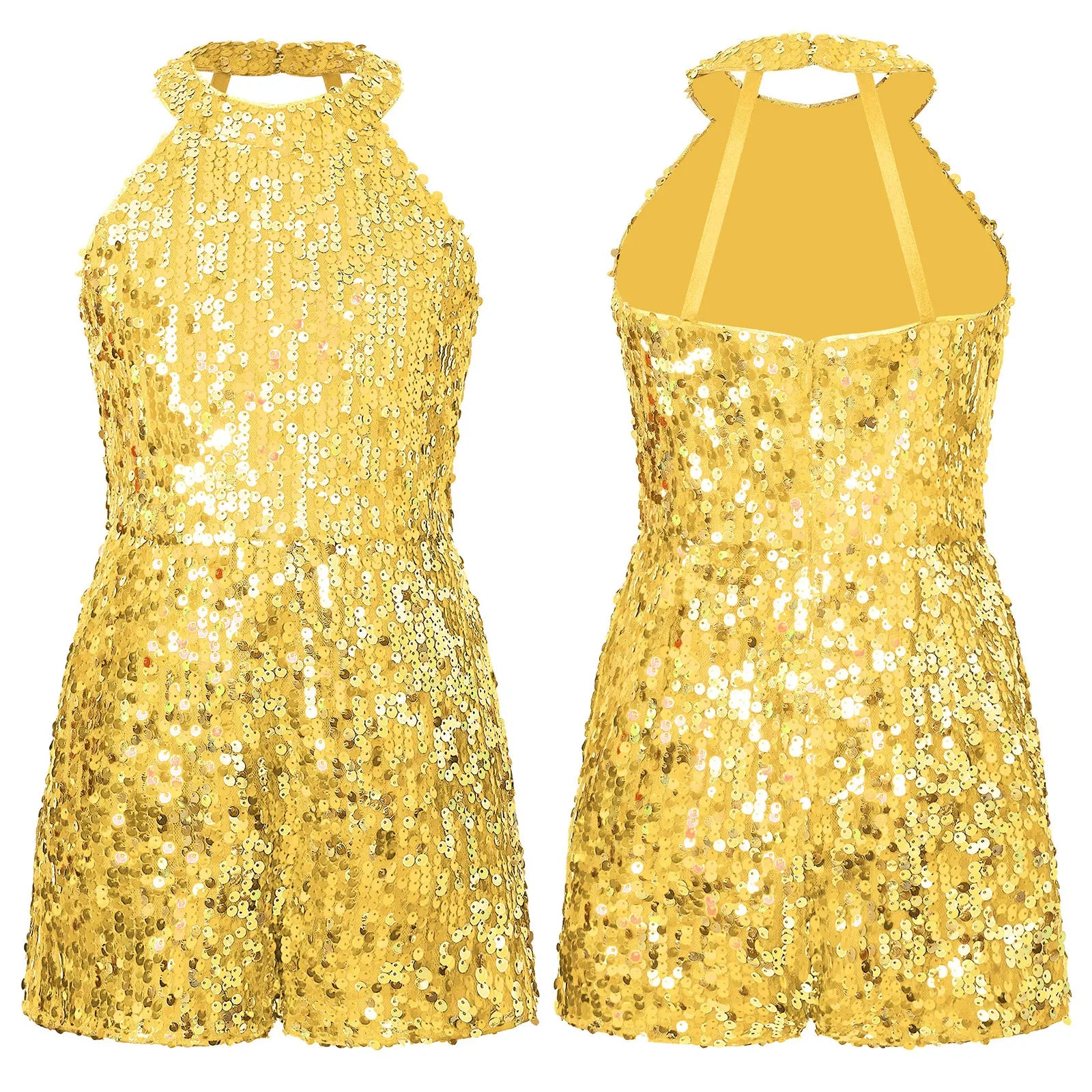 Kids Girls Shiny Sequin Halter Party Bodysuit Christmas Birthday Wedding Evening Costume Jazz Dance Stage Performance Jumpsuit-Dollar Bargains Online Shopping Australia