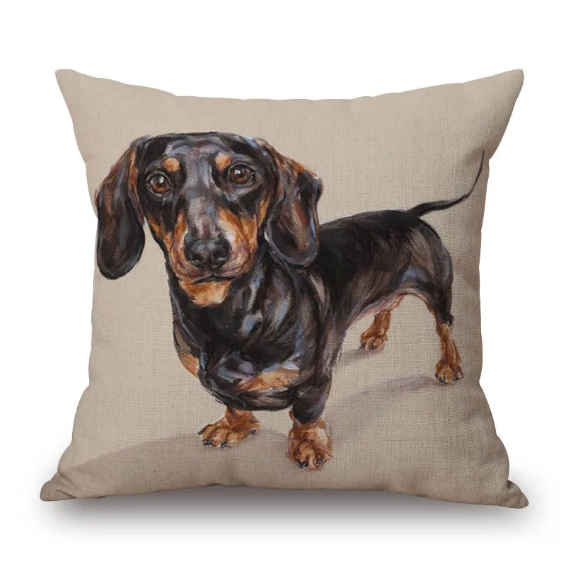 Dachshund Dog Cushion Covers Sausage Dog Painting Cotton Linen Decorative Pillow Covers Bedroom Sofa Home Decoration