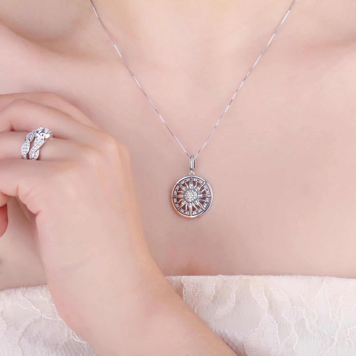 Celestial Sun Cubic Zirconia 925 Sterling Silver Pendant Necklace for Women Girl No Chain Fashion Jewelry Gift