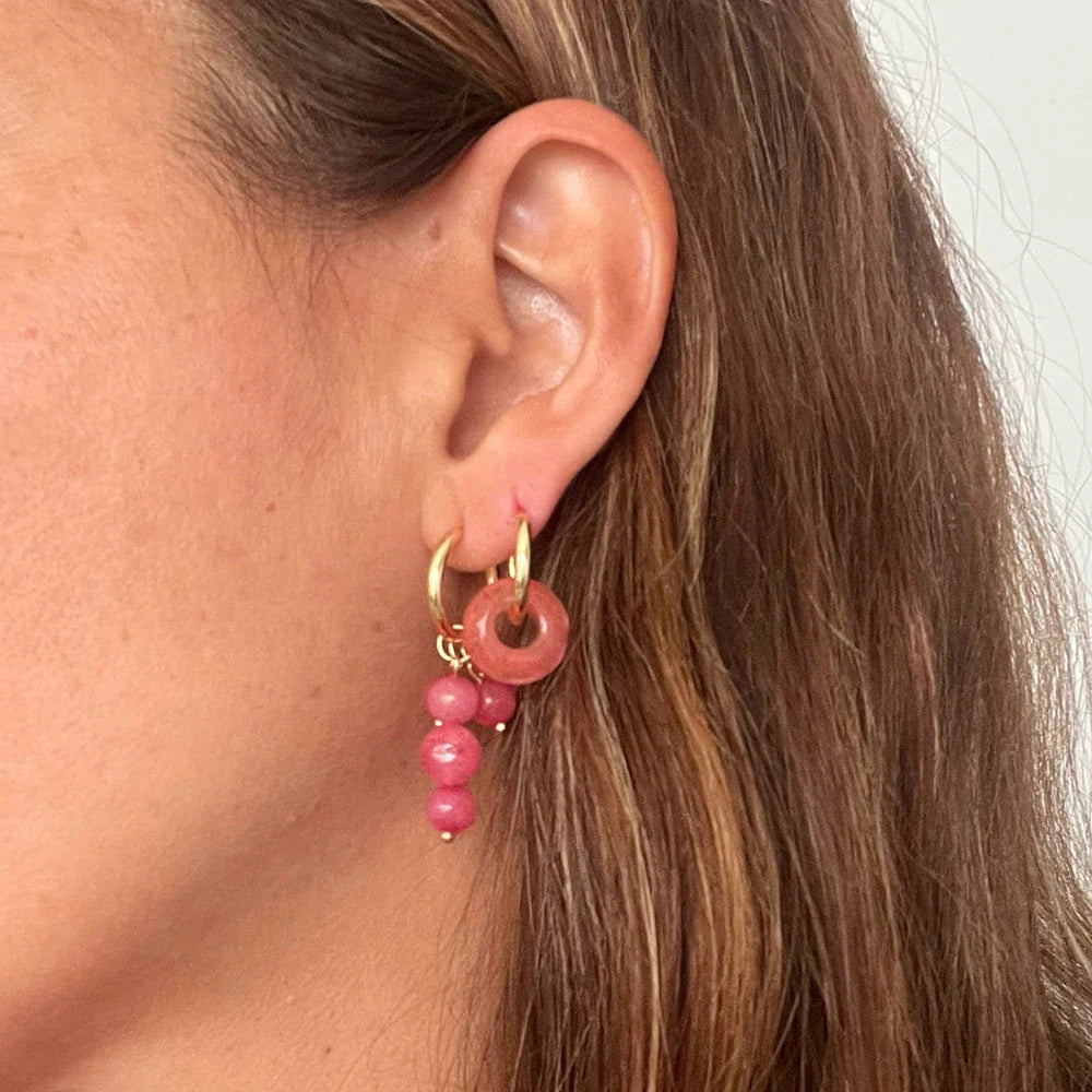 Bohemian Handmade Natural Stone Beads Hoop Earrings for Women Golden Color Stainless Steel Circle-Dollar Bargains Online Shopping Australia