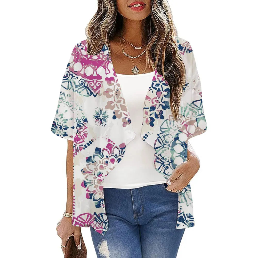 Boho Sexy Style Kimono Cardigan Leopard Printed Loose Long Kimono Ladies Beach Cover Up Tops Summer Blouses Swimsuit