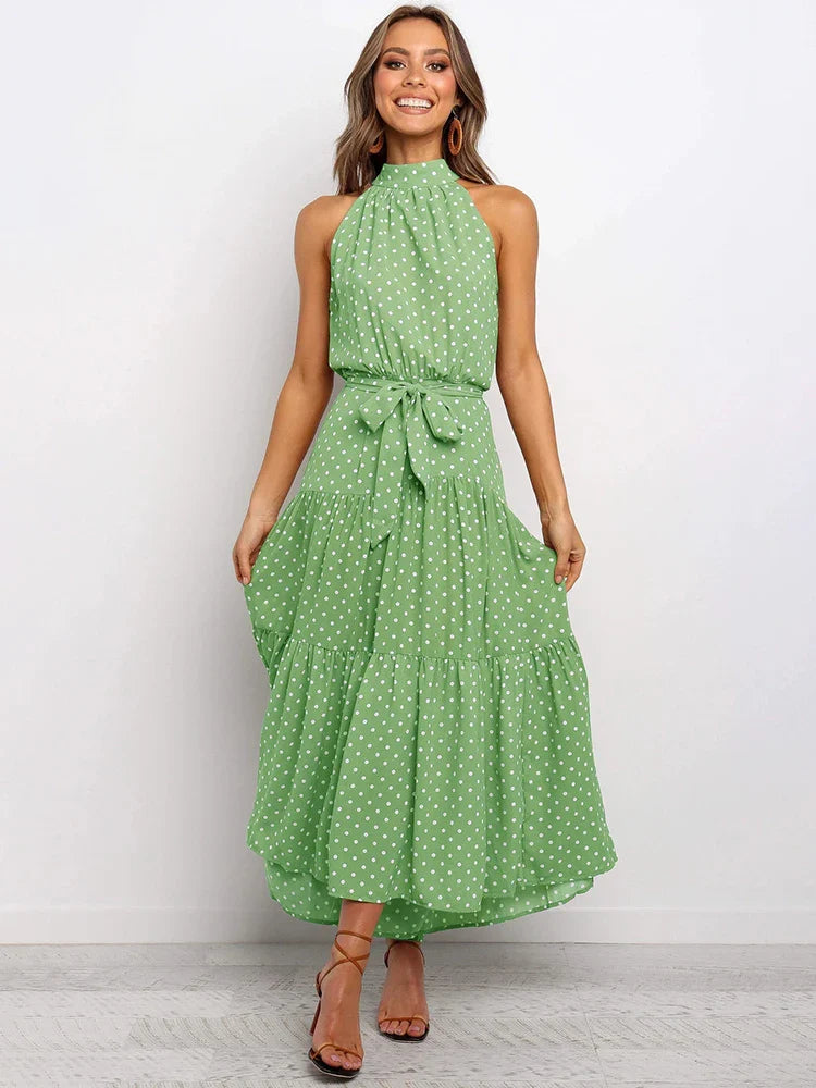 Summer Long Dress Polka Dot Casual Dresses Black Sexy Halter Strapless Sundress-Dollar Bargains Online Shopping Australia