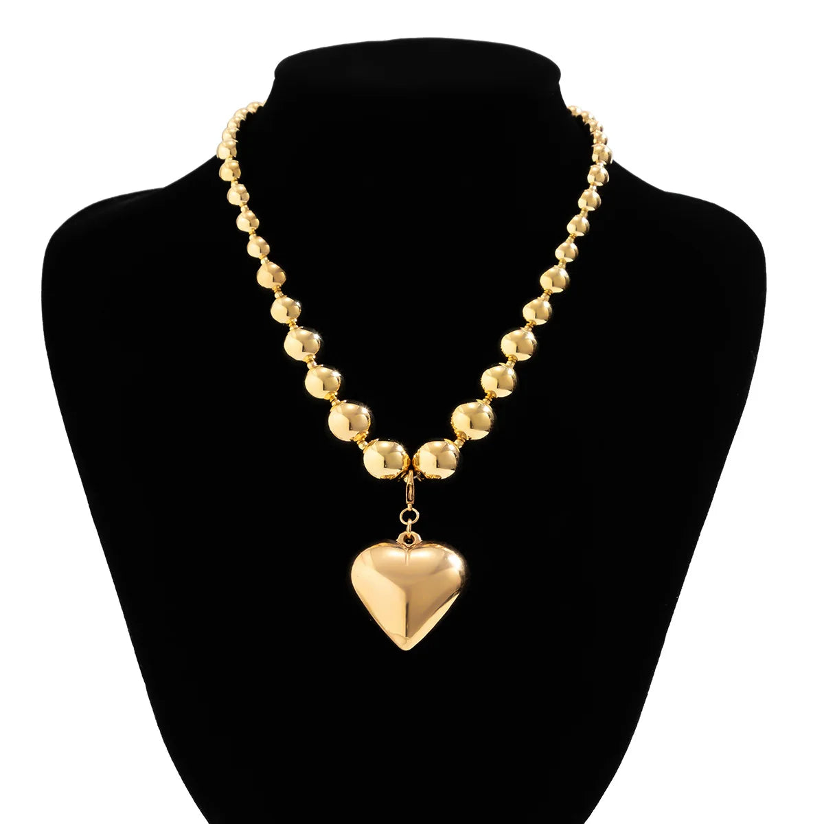 Ball Beaded Chain and Heart Pendant Necklace for Women Trendy Choker Collar on the Neck Fashion Jewelry-Dollar Bargains Online Shopping Australia