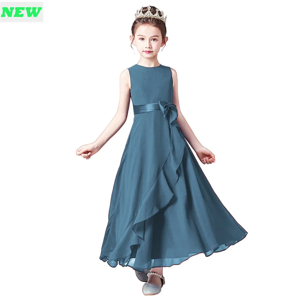 Chiffon Junior Bridesmaid For Teens Ankle-Length Flower Girl Dresses F Chiffon Junior Bridesmaid For Teens Ankle-Length Flower Girl Dresses F