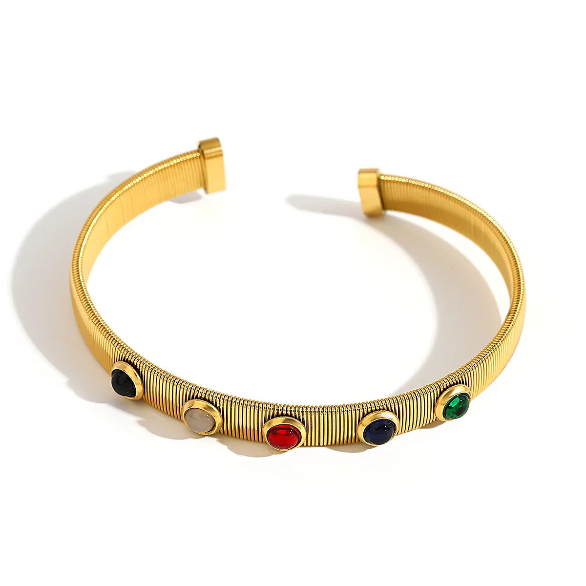 Chic Green Zircon Stainless Steel Bangle Bracelets for Women Charm Texture Simple Gold Color Accessories-Dollar Bargains Online Shopping Australia