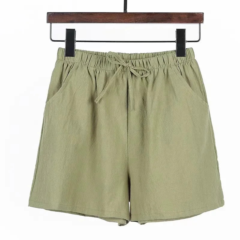 Cotton Linen Beach Shorts Women Basic Short Pants Mini Wide Leg Trousers Ladies Fashion Casual Home Streetwear-Dollar Bargains Online Shopping Australia