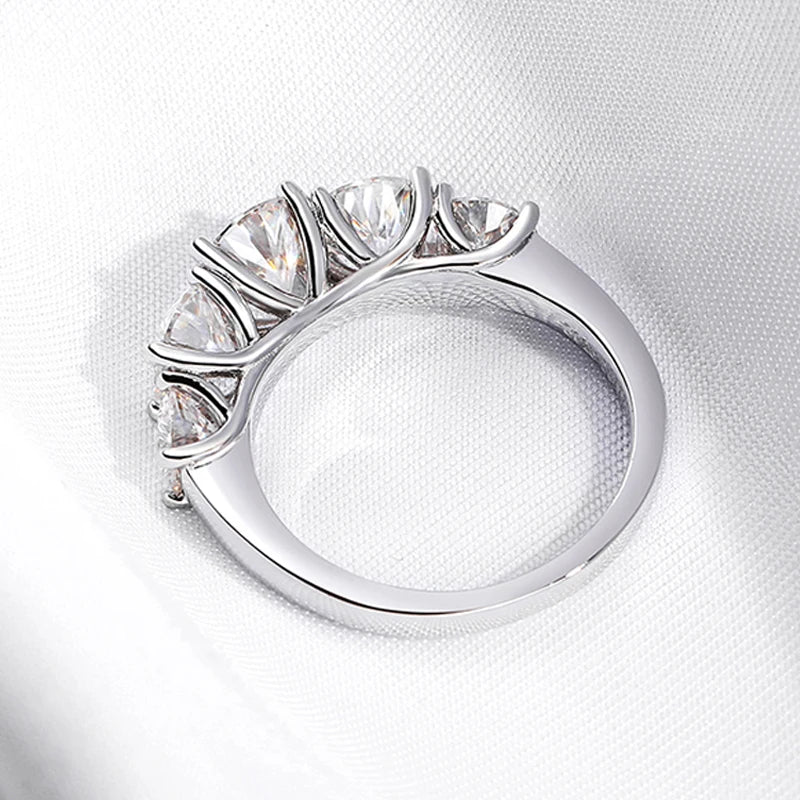 18k Plated 3.6CT All Moissanite Rings for Women 5 Stones Sparkling Diamond Wedding Band S925 Sterling Silver Jewelry