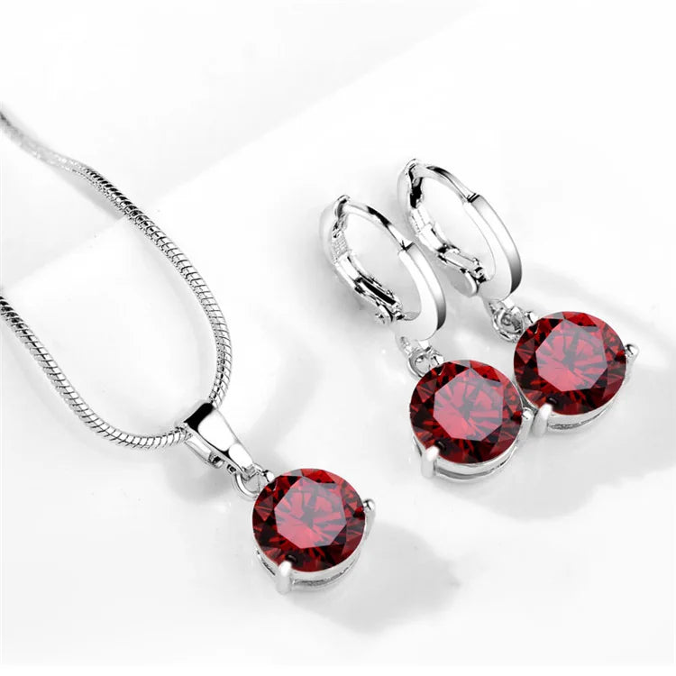 925 Silver Needle Trendy Crystal Pendant Necklace Earrings Jewelry Set For Women Girls Wedding Engagement Fashion Jewelry-Dollar Bargains Online Shopping Australia