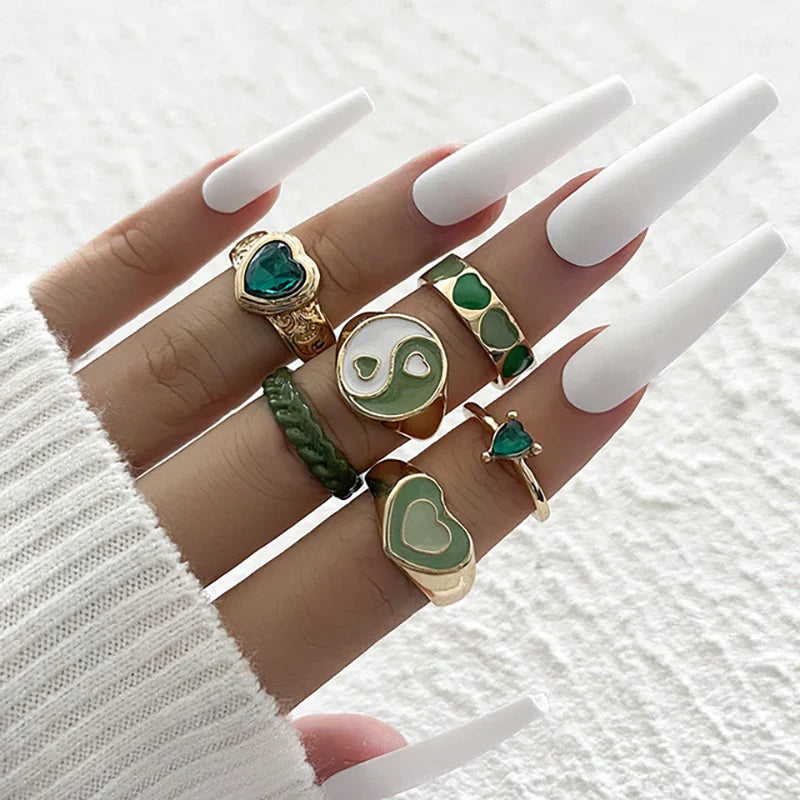 Pink Acrylic Butterfly Knuckle Ring Set For Women Crystal Enamel Mushroom Yin Yang Flower Rings Girls Fashion Jewelry-Dollar Bargains Online Shopping Australia