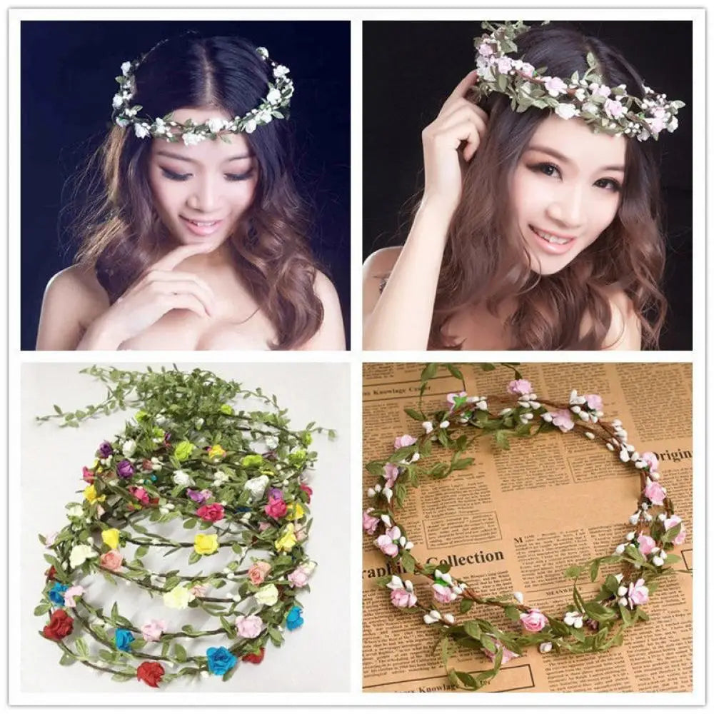 Bohemian Flower Headbands For Bride Crown Hair Band Wedding Floral Headband Garland Girl Flower Wreath Hair Accessories