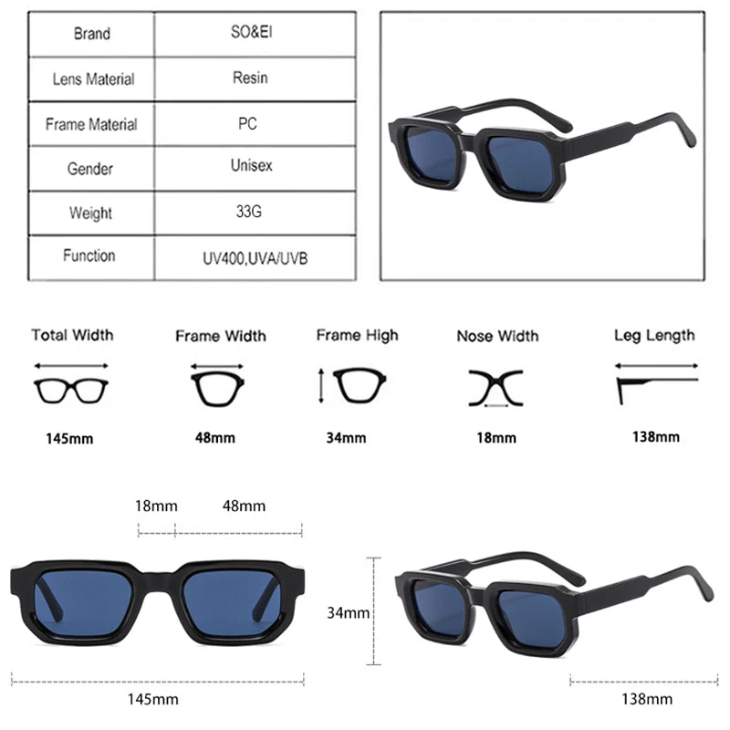 Square Sunglasses Women Shades UV400 Vintage Blue Tea Punk Men Sun Glasses